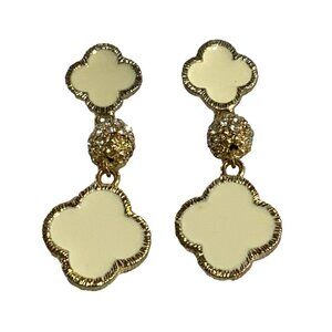 Clover Shaped Drop Earrings With Crystal Ball Accents